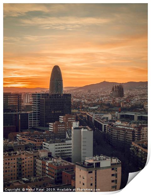 Barcelona cityscape at sunset  Print by Mehul Patel