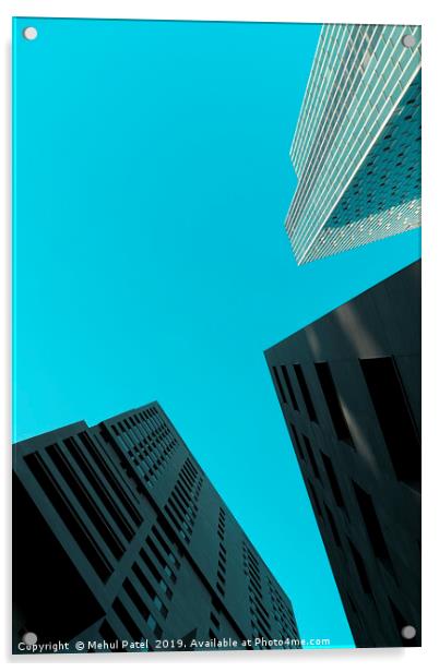 Tall skyscrapers against clear turquoise sky  Acrylic by Mehul Patel