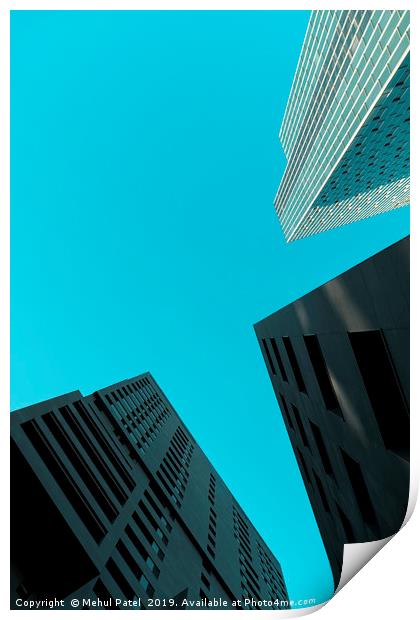 Tall skyscrapers against clear turquoise sky  Print by Mehul Patel