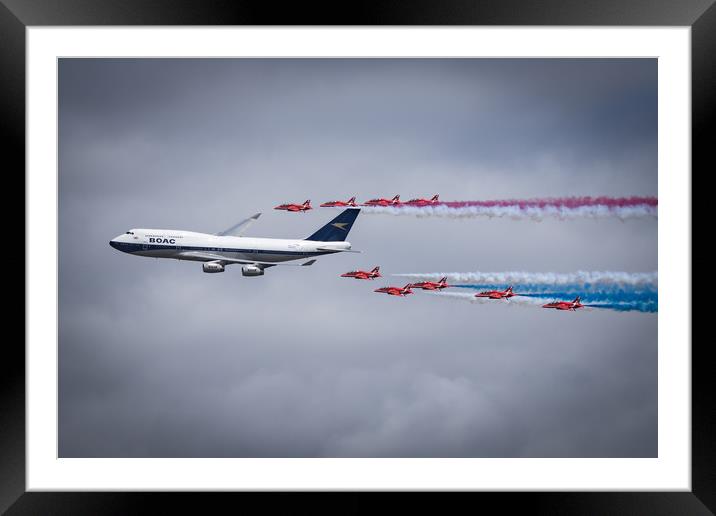 Red Arrows with BOAC 747 RIAT 2019 Framed Mounted Print by J Biggadike