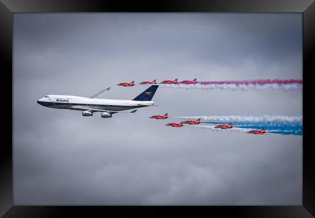 Red Arrows with BOAC 747 RIAT 2019 Framed Print by J Biggadike