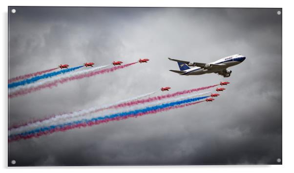 British Airways Boeing 747 and The Red Arrows Acrylic by J Biggadike