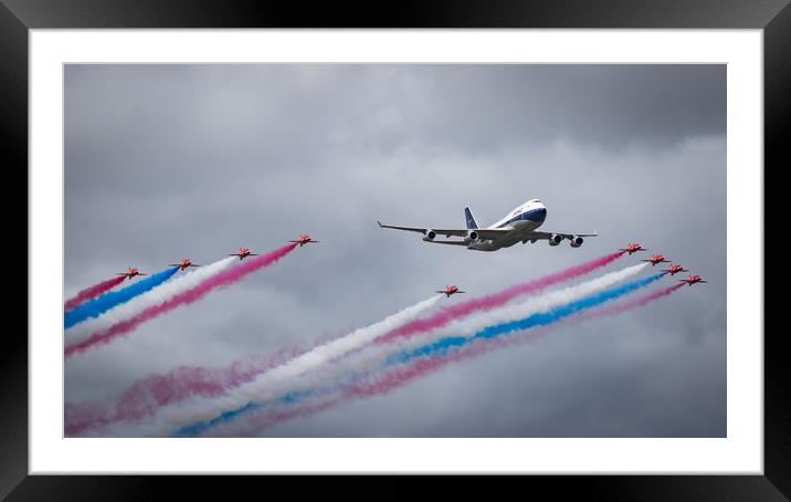 Red Arrows and BOAC 747 Fly Past Framed Mounted Print by J Biggadike