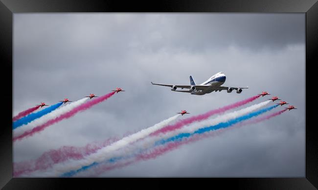 Red Arrows and BOAC 747 Fly Past Framed Print by J Biggadike