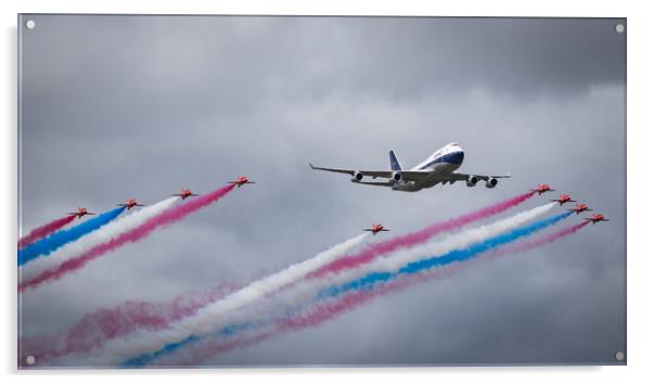 Red Arrows and BOAC 747 Fly Past Acrylic by J Biggadike