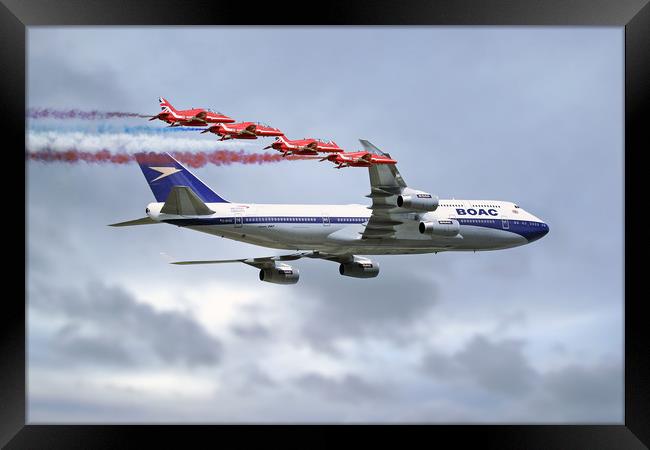 BOAC Special Livery 747 with The Red Arrows Framed Print by J Biggadike
