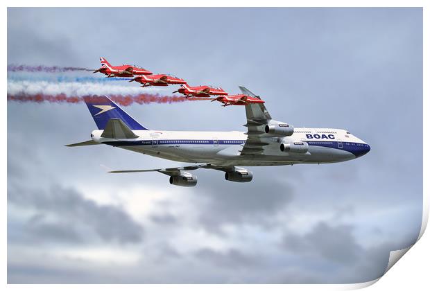 BOAC Special Livery 747 with The Red Arrows Print by J Biggadike