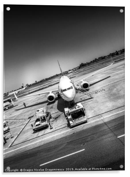 Airport plane artistic black and white photo Acrylic by Dragos Nicolae Dragomirescu