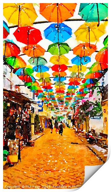 Umbrella Street Print by Phil Page