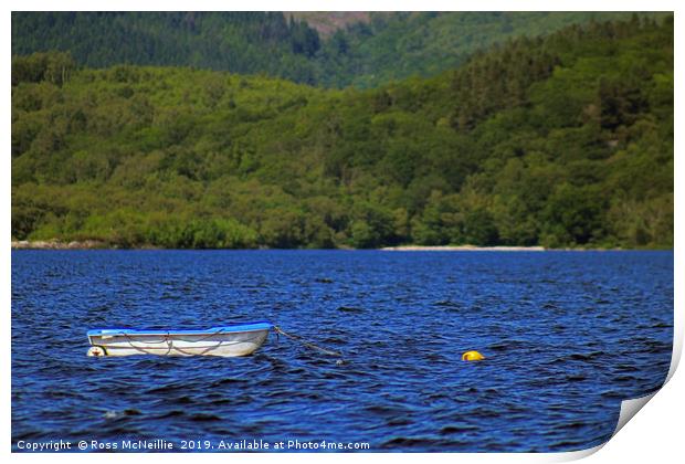 Rowing boat on Loch Lomond Print by Ross McNeillie