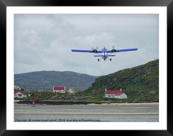 Plane taking off at Barra airport Framed Mounted Print by yvonne & paul carroll