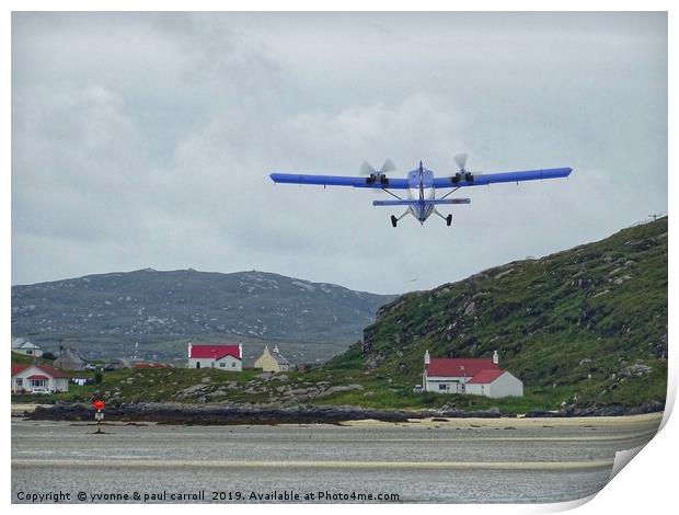 Plane taking off at Barra airport Print by yvonne & paul carroll