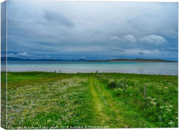 Looking over the machair to the beach at Scurrival Canvas Print by yvonne & paul carroll