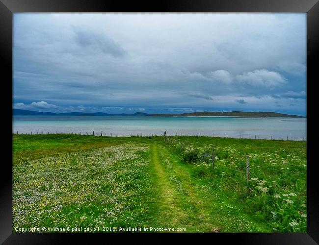 Looking over the machair to the beach at Scurrival Framed Print by yvonne & paul carroll