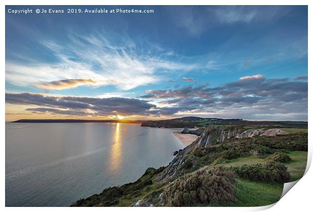JoEvans Line of Sunlight at Three Cliffs Bay Print by Jo Evans