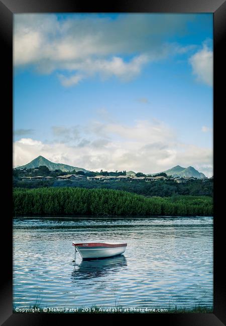 Small boat moored on the Grande Riviere Noire , Ma Framed Print by Mehul Patel
