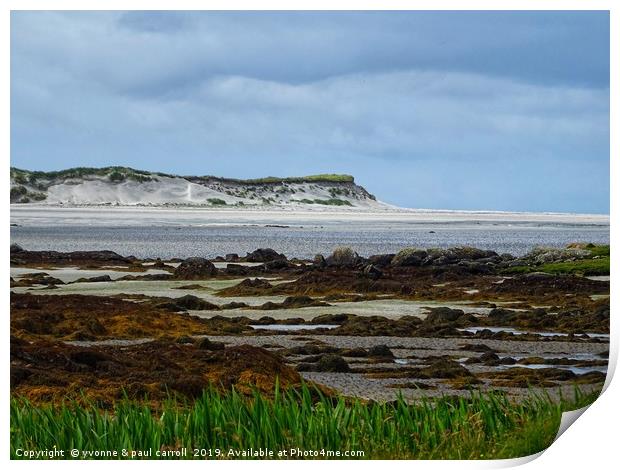 Beautiful beach and sand dunes at low tide on Uist Print by yvonne & paul carroll