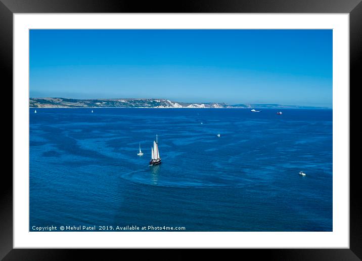 Tall ship cruising in the blue waters of Weymouth  Framed Mounted Print by Mehul Patel