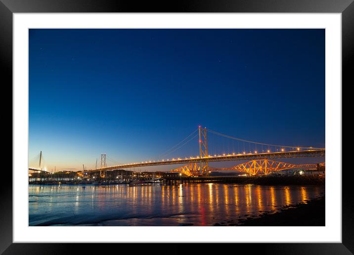 Three Bridge over the Firth of Forth at Night Framed Mounted Print by Richard Newton