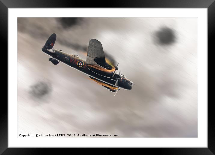 Lancaster bomber on fire crashing Framed Mounted Print by Simon Bratt LRPS