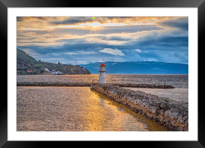 Trondheim Lighthouse at Sunset Framed Mounted Print by Antony McAulay