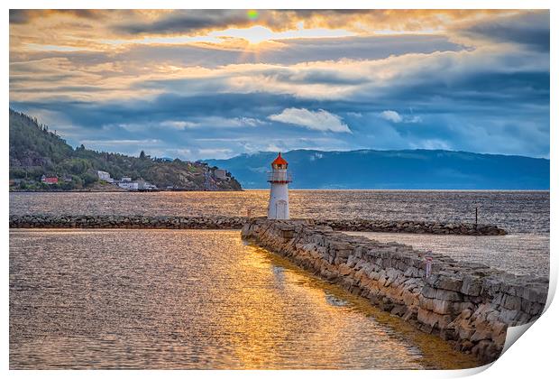 Trondheim Lighthouse at Sunset Print by Antony McAulay
