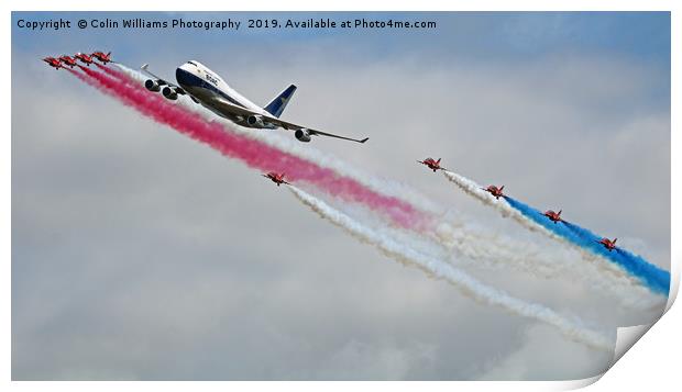 BOAC  747 with The Red Arrows Flypast - 1 Print by Colin Williams Photography