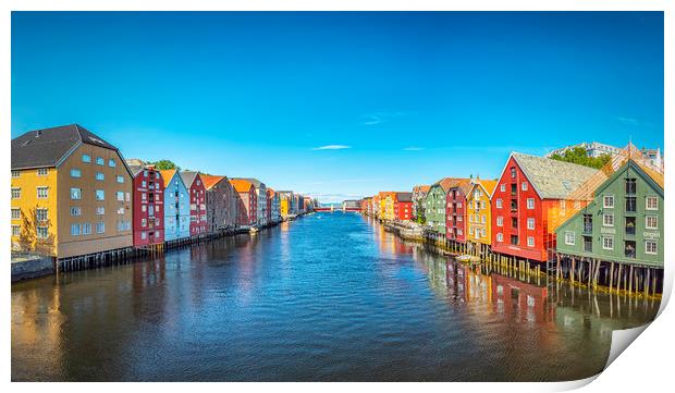 Trondheim River Nidelva Dockside Warehouses Print by Antony McAulay