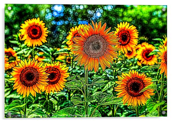 Sunflowers Stained Glass Acrylic by David Pyatt