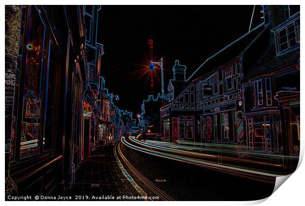Whitstable in neon lights Print by Donna Joyce