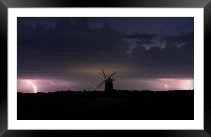 Lightning over Burnham Overy Staithe mill  Framed Mounted Print by Gary Pearson
