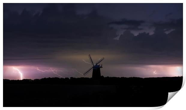 Lightning over Burnham Overy Staithe mill  Print by Gary Pearson