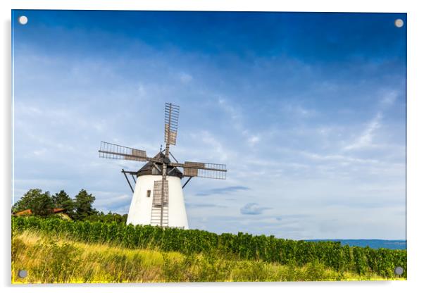 Old windmill near Retz village in Austria. Acrylic by Sergey Fedoskin