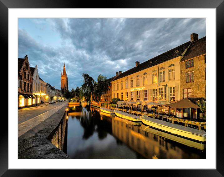 Brugges waterways and canals at night Framed Mounted Print by Graham Light
