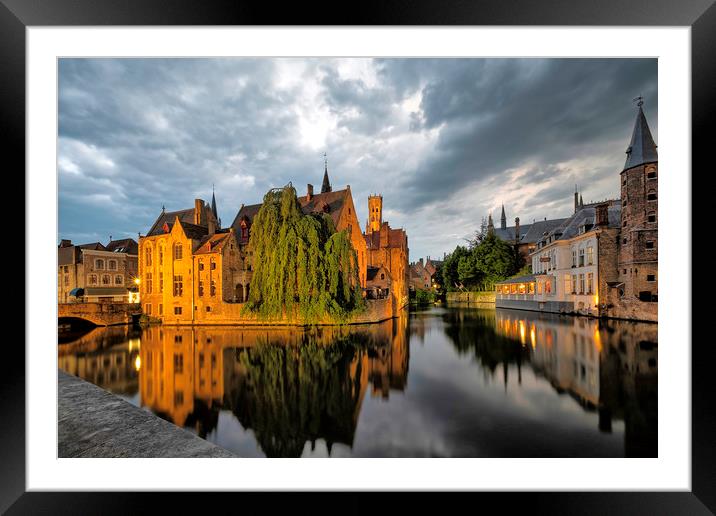 Brugges canals and waterways at night Framed Mounted Print by Graham Light