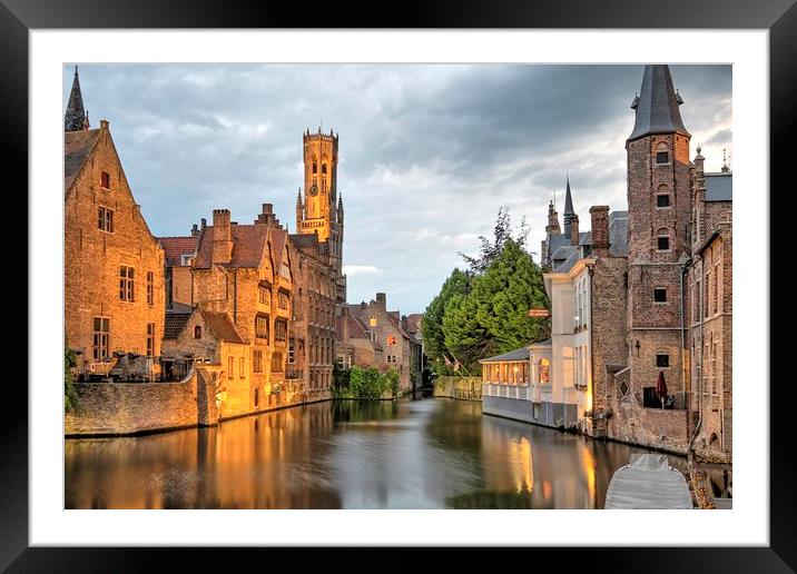 Brugges canals and waterways at night Framed Mounted Print by Graham Light