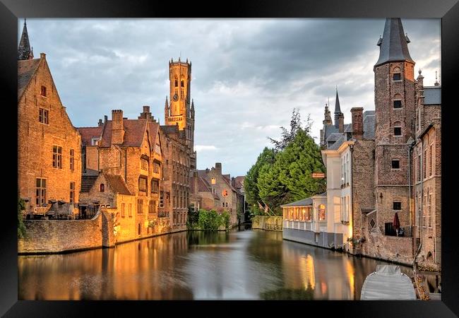 Brugges canals and waterways at night Framed Print by Graham Light