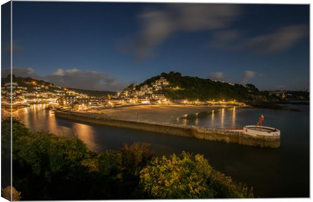 Looe Beach and Banjo Pier late evening Canvas Print by Jim Peters