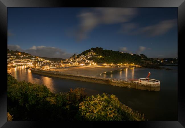 Looe Beach and Banjo Pier late evening Framed Print by Jim Peters