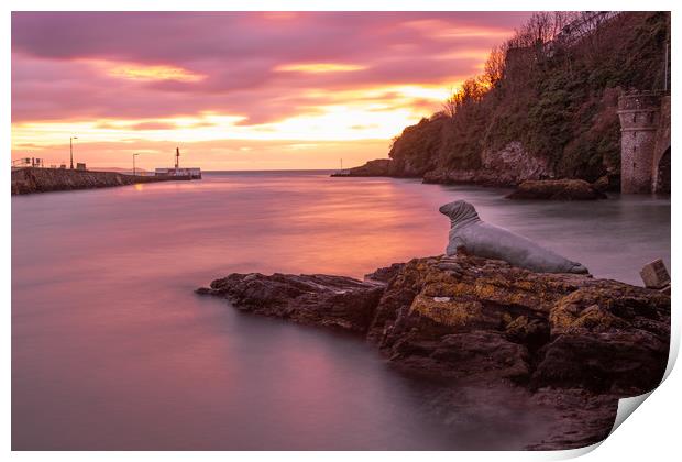 Sunrise in Looe Harbour at the Banjo pier Print by Jim Peters