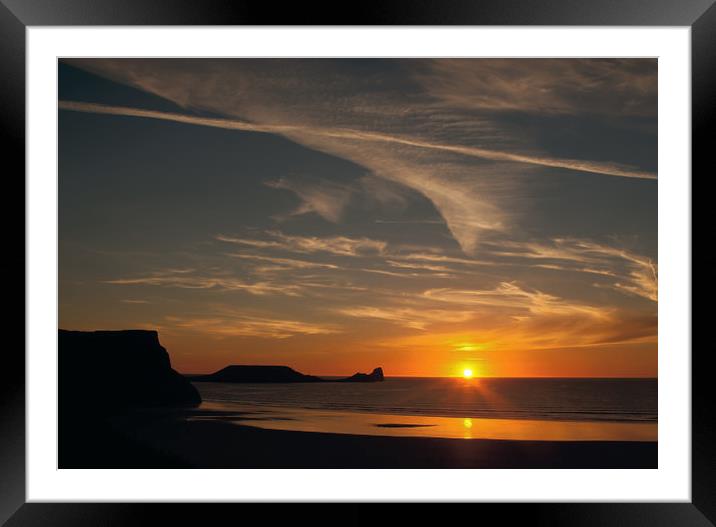Sunset over worms Head, Gower Peninsula, Rhossili, Framed Mounted Print by Graham Light