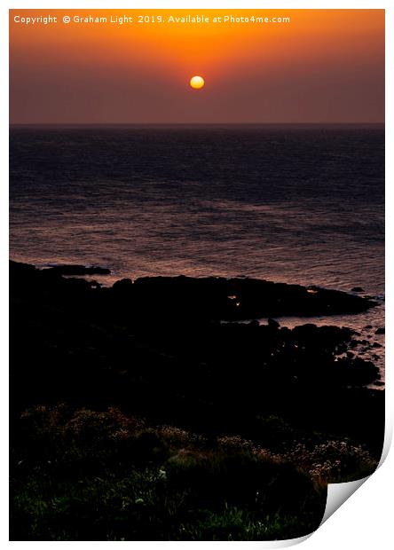Setting sun over Cape Cornwall Print by Graham Light