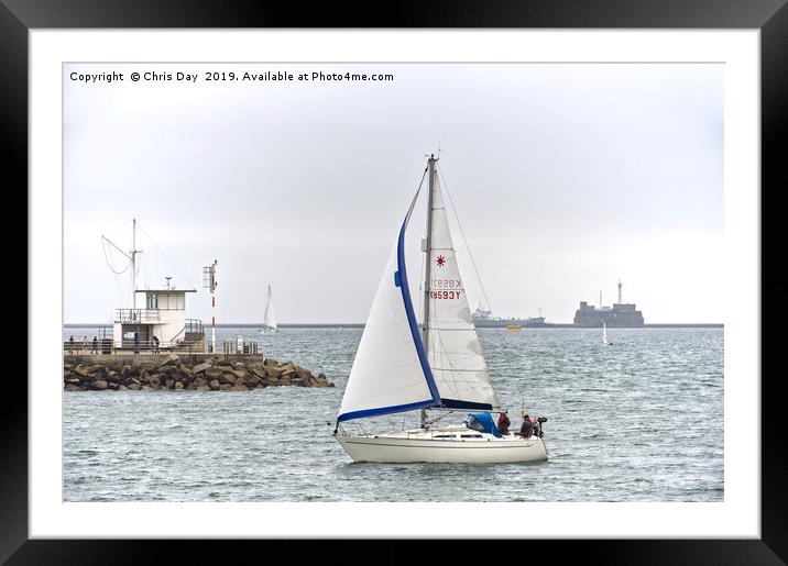 Yacht on the Sound Framed Mounted Print by Chris Day