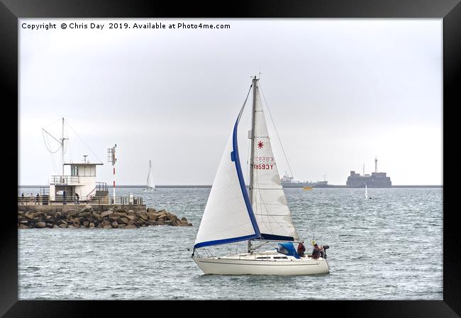 Yacht on the Sound Framed Print by Chris Day
