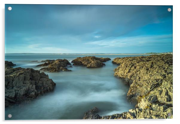 Westward Ho! rugged coastline in North Devon Acrylic by Tony Twyman
