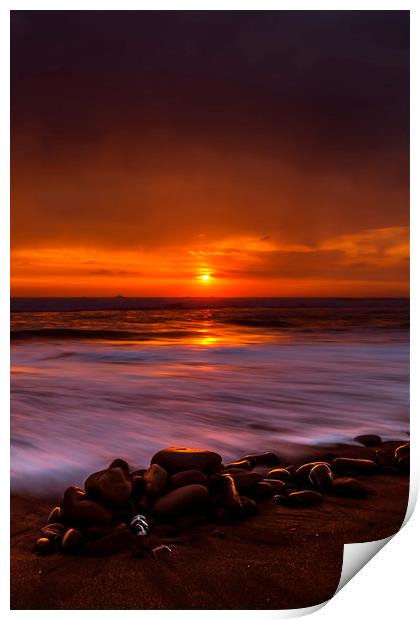 Sunset at Widemouth Bay, Cornwall.  Print by Maggie McCall