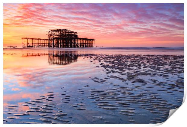 Sunrise over the West Pier (Brighton) Print by Andrew Ray