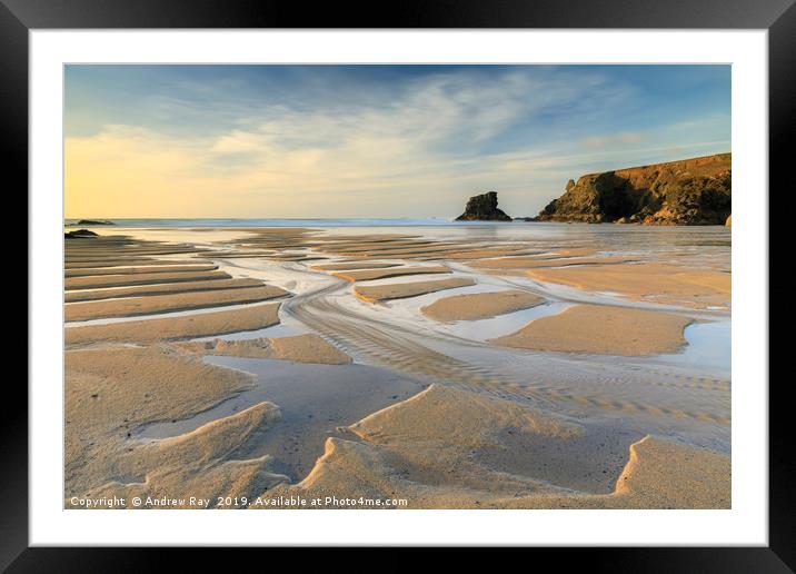 Late light on Porthcothan Beach Framed Mounted Print by Andrew Ray