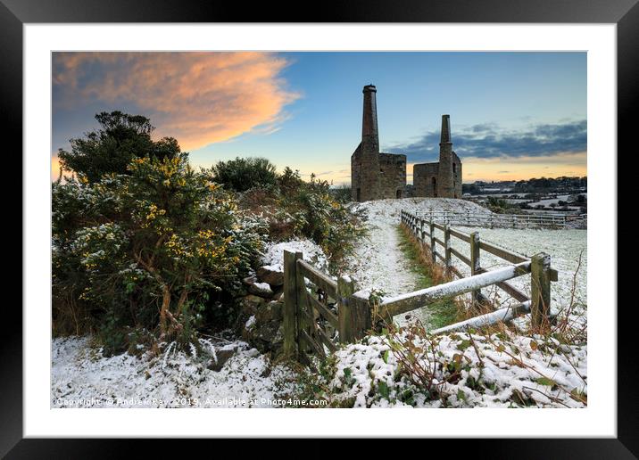 Snow at sunset (Wheal Unity Wood Mines) Framed Mounted Print by Andrew Ray