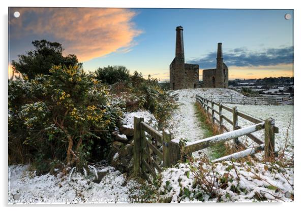 Snow at sunset (Wheal Unity Wood Mines) Acrylic by Andrew Ray